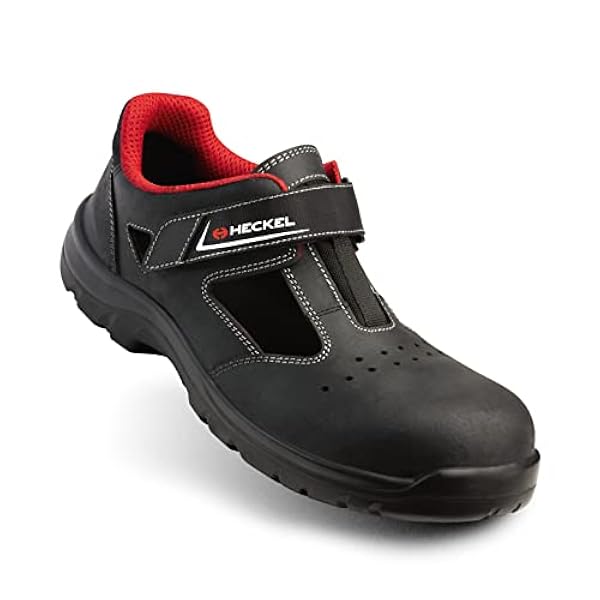 Heckel Zapatos de seguridad Focus 2.0 S1P Sandal para mujer/hombre, ligeros, flexibles y antimagnéticos, negro/rojo